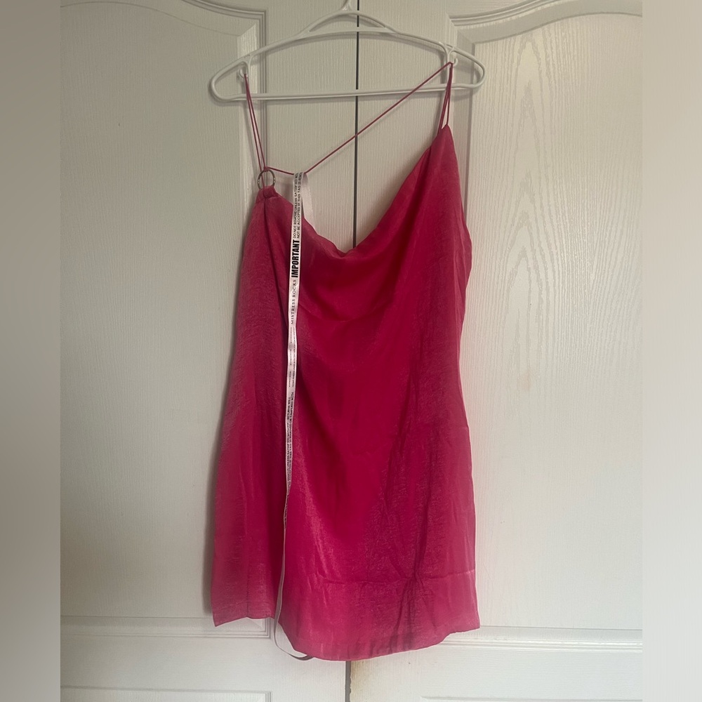 NWT House of CB Mistress Rocks Asymmetrical Satin Slip Mini Dress (Pink)